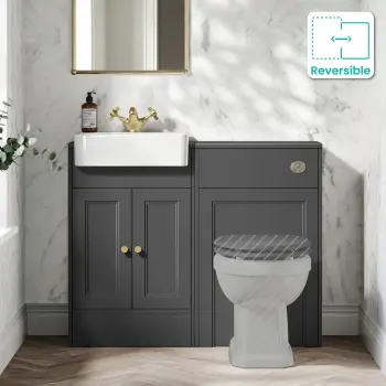 Monaco Slate Grey Basin Vanity and Back To Wall Toilet Unit 1000mm (Excludes Pan & Cistern) - Brushed Brass Accents