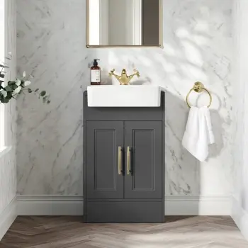 Monaco Slate Grey Basin Vanity 500mm - Brass Knurled Handles