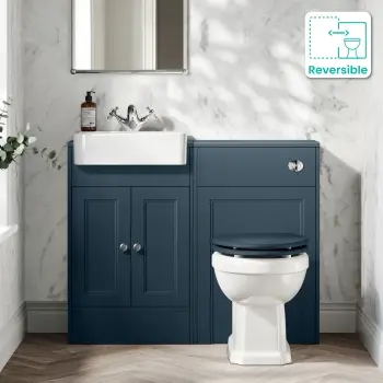 Monaco Navy Blue Combination Vanity Basin and Hudson Toilet with Wooden Seat 1000mm