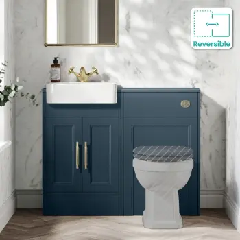 Monaco Navy Blue Basin Vanity and Back To Wall Toilet Unit 1000mm (Excludes Pan & Cistern) - Brass Knurled Handles
