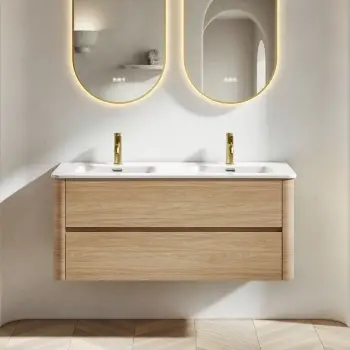Jerez Country Oak Wall Hung Double Basin Drawer Vanity 1200mm