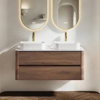 Jerez Black Walnut Double Wall Hung Drawer Vanity with Marble Top & Marin Basin 1200mm