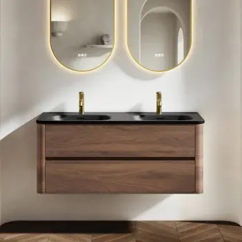 Jerez Black Walnut Wall Hung Drawer Vanity with Black Double Basin 1200mm