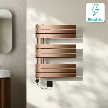Seville Electric Brushed Copper Designer Flat Panel Heated Towel Rail 800x600mm
