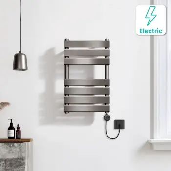 Santorini Electric Brushed Gunmetal Flat Panel Heated Towel Rail 650x400mm