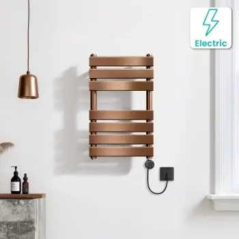 Santorini Electric Brushed Copper Flat Panel Heated Towel Rail 650x400mm