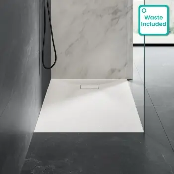 Berlin Rectangular Matt White Slate Effect SMC Composite Shower Tray 1200x900mm