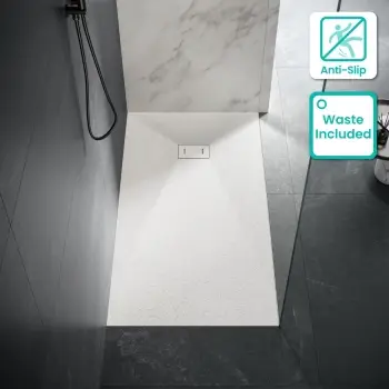 Berlin Rectangular Matt White Slate Effect SMC Composite Shower Tray 1600x900mm
