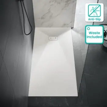 Berlin Rectangular Matt White Slate Effect SMC Composite Shower Tray 1800x900mm