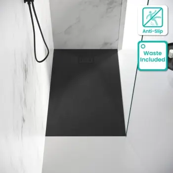 Berlin Rectangular Matt Black Slate Effect SMC Composite Shower Tray 1400x800mm
