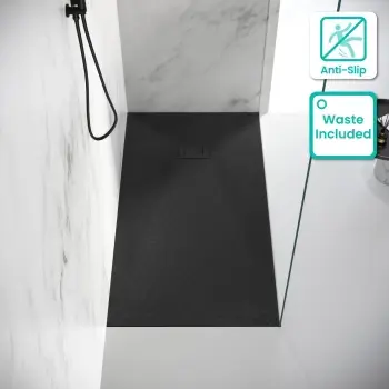 Berlin Rectangular Matt Black Slate Effect SMC Composite Shower Tray 1600x800mm
