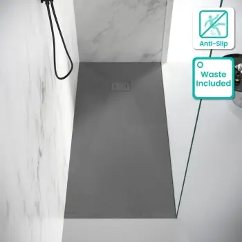 Berlin Rectangular Dark Grey Slate Effect SMC Composite Shower Tray 1800x800mm