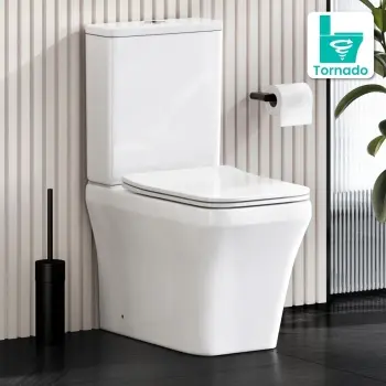 Ventura Rimless Tornado Fully Back To Wall Close Coupled Toilet With Premium Soft Close Slim Seat