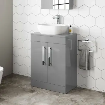 Avon Stone Grey Vanity with Curved Counter Top Basin 600mm