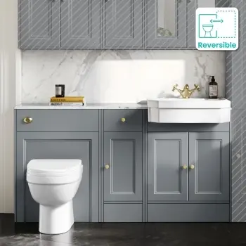 Monaco Dove Grey Combination Vanity Traditional Basin with Marble Top and Seattle Toilet 1500mm - Brushed Brass Accents