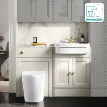Monaco Chalk White Combination Vanity Traditional Basin and Boston Toilet 1200mm - Brushed Brass Accents