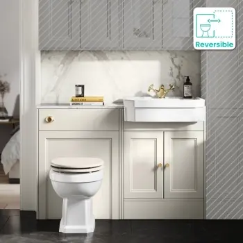 Monaco Chalk White Combination Vanity Traditional Basin with Marble Top & Hudson Toilet with Wooden Seat 1200mm - Brushed Brass Accents