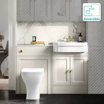 Monaco Chalk White Combination Vanity Traditional Basin with Marble Top & Atlanta Toilet 1200mm - Brushed Brass Accents