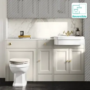 Monaco Chalk White Combination Vanity Traditional Basin with Marble Top & Hudson Toilet with Wooden Seat 1500mm - Brushed Brass Accents