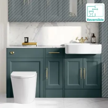 Monaco Midnight Green Combination Vanity Basin with Marble Top and Boston Toilet 1500mm - Brass Knurled Handles