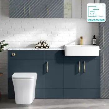 Harper Navy Blue Combination Vanity Basin with Marble Top & Houston Toilet 1500mm - Brushed Brass Accents