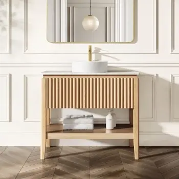 Maru Oak Wood Grain Vanity Cabinet 1000mm with Carrara Marble Top - Basin Not Included