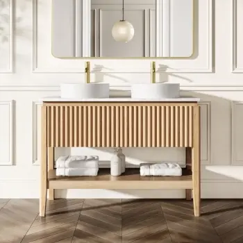 Maru Oak Wood Grain Vanity Cabinet 1200mm with Carrara Marble Top - Basin Not Included