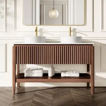 Maru Walnut Wood Grain Vanity Cabinet 1400mm with Carrara Marble Top - Basin Not Included