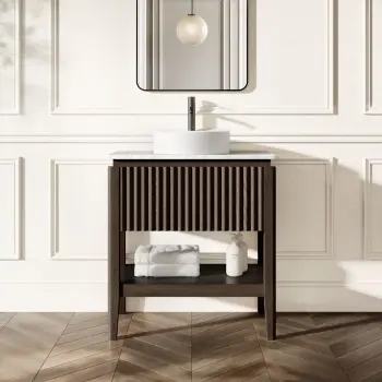 Maru Black Oak Wood Grain Vanity Cabinet 800mm with Carrara Marble Top - Basin Not Included