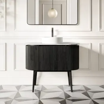 Positano Black Oak Curved Vanity Unit with Carrara Marble Top 1000mm - Basin Not Included
