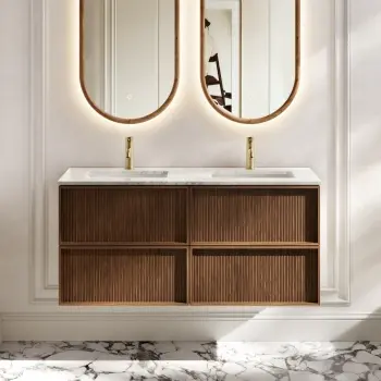 Bora Natural Walnut Carrara Marble Wall Hung Vanity Drawer & Undermount Basin 1200mm