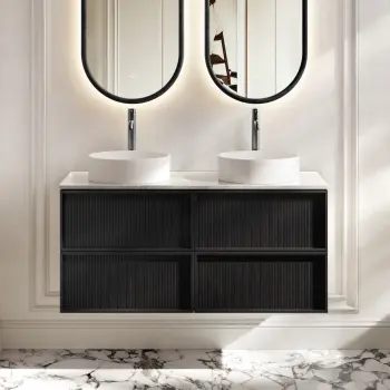 Bora Black Oak Wall Hung Vanity Drawer with Carrara Marble Top 1200mm - Basin Not Included