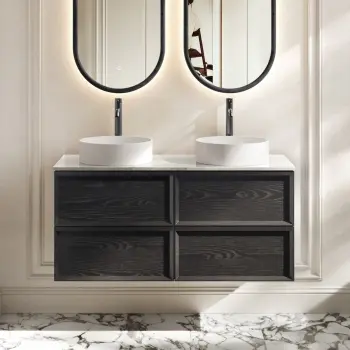 Kos Black Oak Wall Hung Vanity Drawer with Carrara Marble Top 1200mm - Basin Not Included
