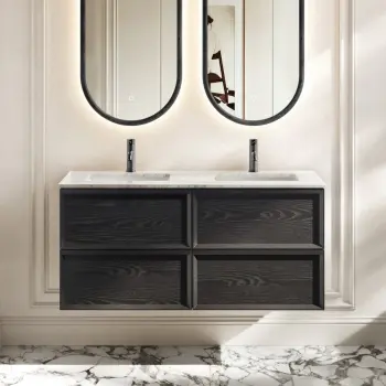 Kos Black Oak Carrara Marble Wall Hung Vanity Drawer & Undermount Basin 1200mm