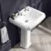 Hudson Traditional Toilet With Cashmere Pink Seat & Pedestal Basin Set - Double Tap Hole