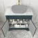 Lucia Inky Blue Cabinet with Marble Top 840mm (Excludes Counter Top Basin) - Brass Knurled Handles