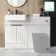 Sicily Fluted Coastal White Basin Vanity with Marble Top & Back To Wall Unit 1200mm (Excludes Toilet) - Black Accents