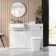 Sicily Fluted Coastal White Combination Vanity Basin and Houston Toilet 1200mm - Brushed Brass Accents - Left Handed