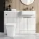 Sicily Fluted Coastal White Combination Vanity Basin and Houston Toilet 1200mm - Brushed Brass Accents - Right Handed