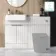 Sicily Fluted Coastal White Basin Vanity with Marble Top & Back To Wall Unit 1200mm (Excludes Toilet) - Brushed Brass Accents