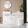 Sicily Fluted Coastal White Combination Vanity Basin with Marble Top & Tucson Toilet 1500mm - Brushed Brass Accents