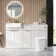 Sicily Fluted Coastal White Combination Vanity Basin with Marble Top & Tucson Toilet 1500mm - Chrome Handles