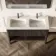 Maru Black Oak Wood Grain Vanity Unit & Matt White Double Stone Basin 1200mm