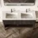 Maru Black Oak Wood Grain Vanity Unit & Matt White Double Stone Basin 1400mm