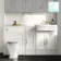 Monaco Cotton White Combination Vanity Traditional Basin with Marble Top & Kansas Toilet with Wooden Seat 1500mm - Brass Knurled Handles