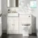 Monaco Cotton White Combination Vanity Basin and Hudson Toilet with Wooden Seat 1000mm - Brushed Brass Accents