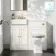 Monaco Cotton White Combination Vanity Basin with Marble Top & Hudson Toilet with Wooden Seat 1000mm - Brushed Brass Accents