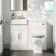 Monaco Cotton White Combination Vanity Basin and Hudson Toilet with Wooden Seat 1000mm - Brass Knurled Handles