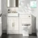 Monaco Cotton White Combination Vanity Basin with Marble Top & Hudson Toilet with Wooden Seat 1000mm - Brass Knurled Handles
