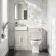 Monaco Linen White Combination Vanity Basin with Marble Top & Hudson Toilet with Wooden Seat 1000mm - Brass Knurled Handles